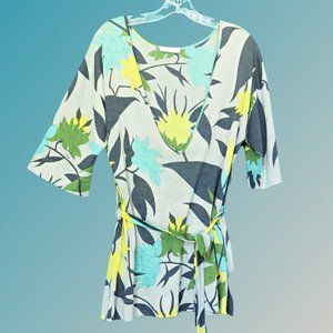 Green Yellow and Aqua Top by Designer Emilio Pucci Floral Knit Tunic .…425